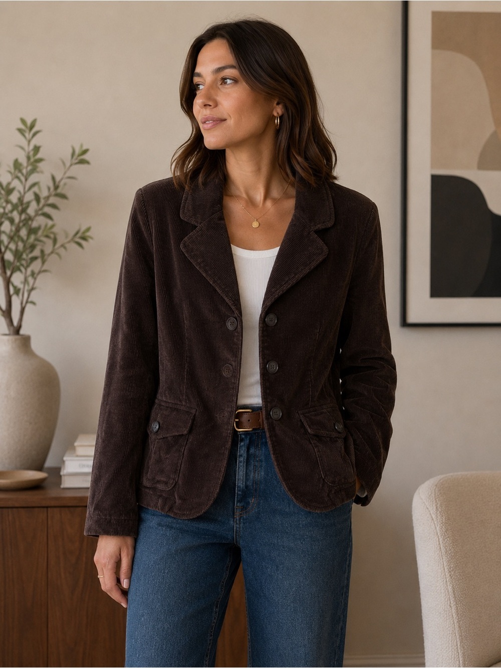 Lady Hathaway Women's Brown Corduroy Jacket Size M Retro Vintage Minimalist